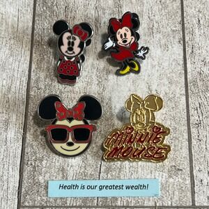 Disney Minnie Mouse Pin Set 4 Pack Polka Dot Sunglasses Gold Logo Trading Bundle